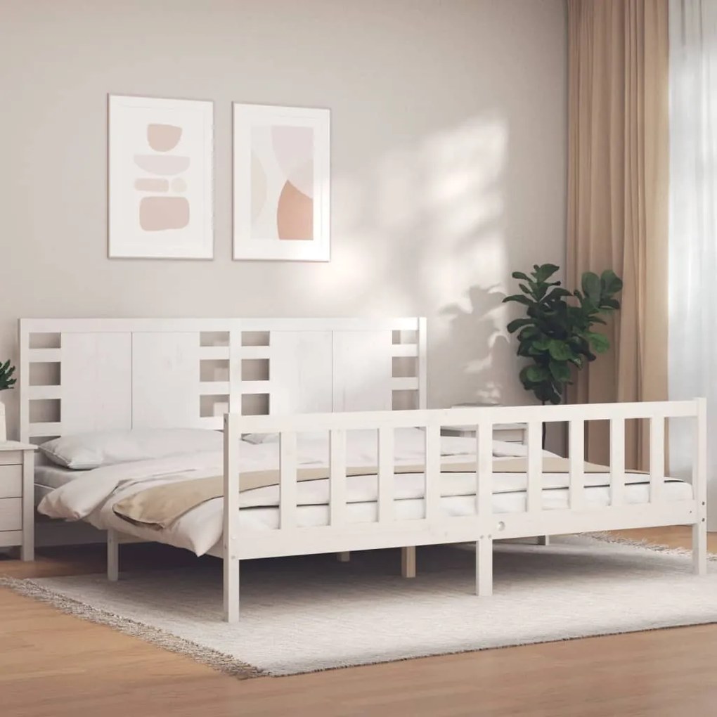 Cama sem colchão 200x200 cm madeira de pinho maciça branco