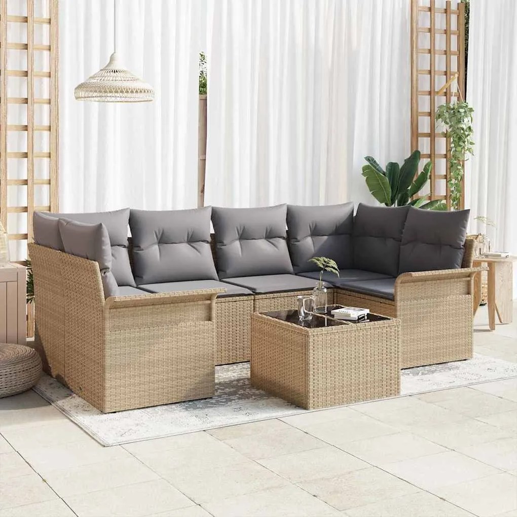 vidaXL Conjunto de Sofá de Jardim com almofada 7 pcs Bege e Cinza