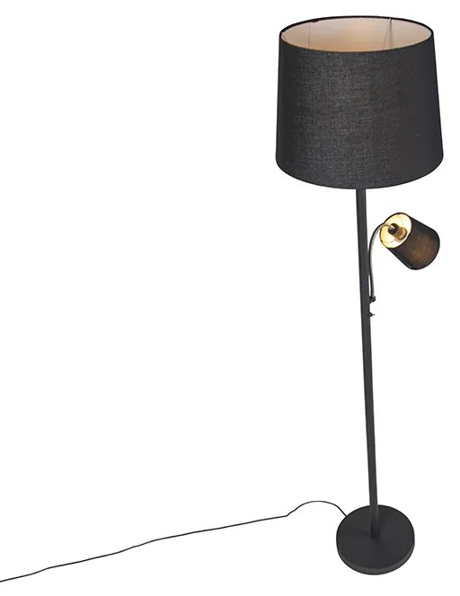 Candeeiro de Pé Clássico Preto com Abajur Preto e Luz de Leitura - Retro Clássico / Antigo