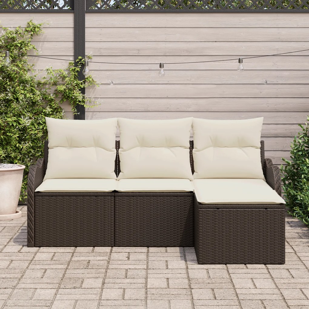 Conjunto de Sofá de Jardim vidaXL com Almofadas Vime Sintético Castanh