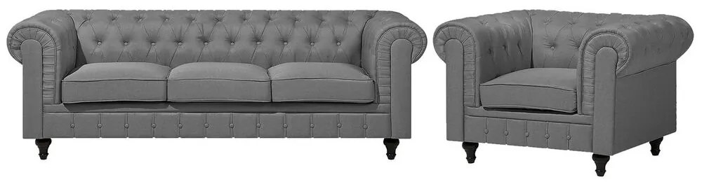 Conjunto de sofás com 4 lugares em tecido cinzento claro CHESTERFIELD BIG Beliani