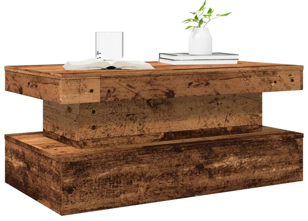 Mesa de centro com luzes LED 90x50x40 cm madeira velha