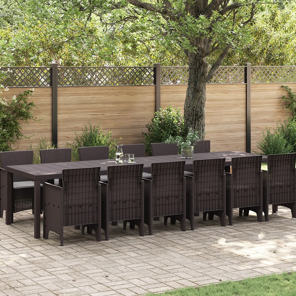 Conjunto de Jantar de Jardim VidaXL de 13 Peças com Almofadas Castanho Polirattan