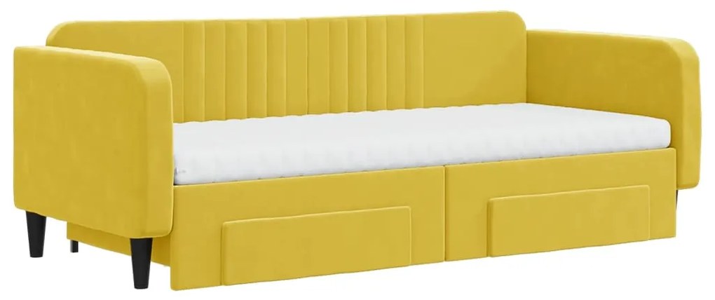 Sofá-cama com gavetão e gavetas 90x200 cm veludo amarelo