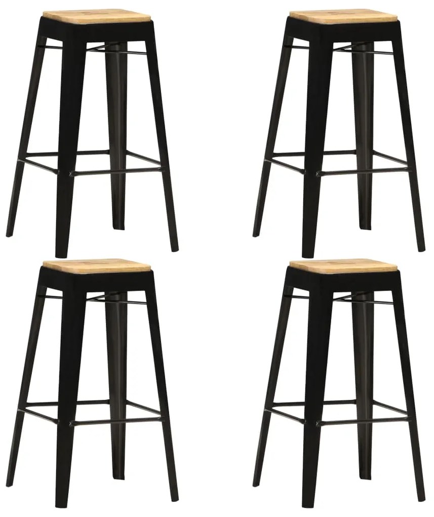 vidaXL Bancos de bar 4 pcs madeira de mangueira maciça preto