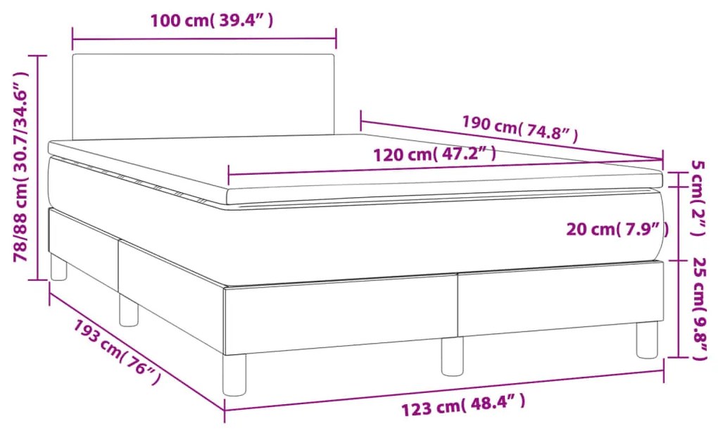 Cama boxspring com colchão 120x190 cm tecido castanho-escuro