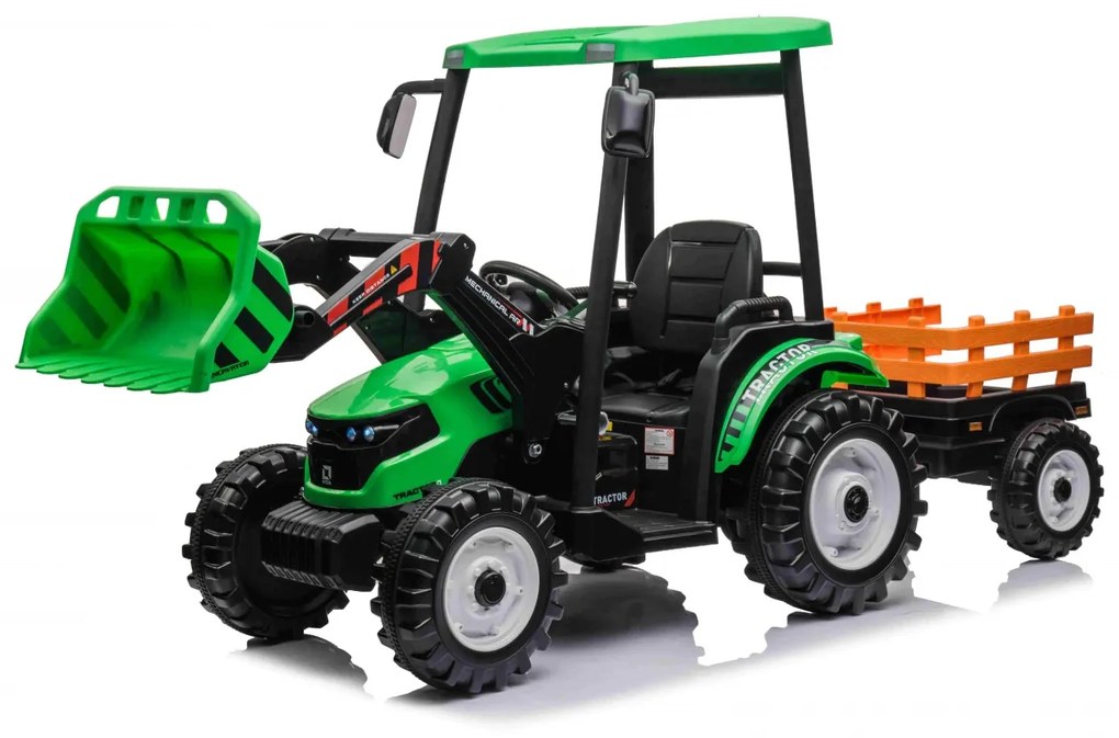 Trator elétrico para Crianças 24V 2x200W MEGA D68 Tractor com Reboque Assento de couro, Rodas Plástico Verde