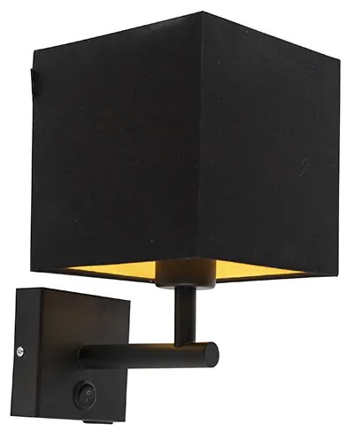 Candeeiro de Parede Preto com USB e Abajur Quadrado Preto - Combi 1 Moderno