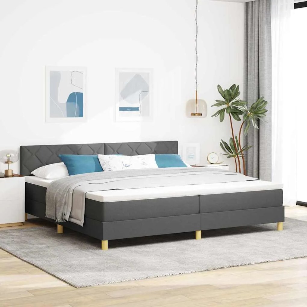 Cama Box Spring com Colchão &amp; LED Cinza Escuro 200x200 cm Tecido