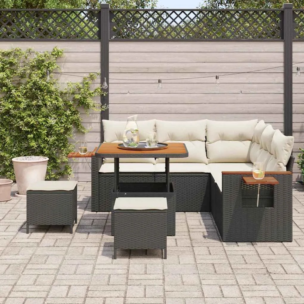 Conjunto de Sofá de Jardim vidaXL de 8 Peças com Almofadas Pretas de R