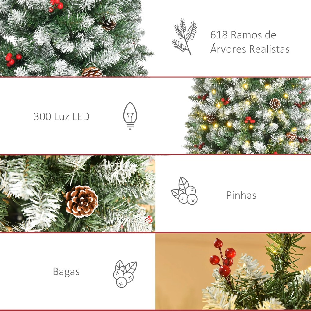 HOMCOM Árvore de Natal Nevada Artificial 180cm com 300 Luzes LED Branc