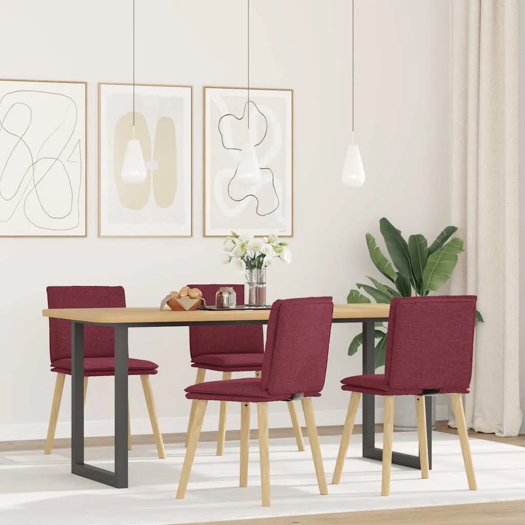 vidaXL Cadeiras de jantar 4 pcs tecido vermelho tinto