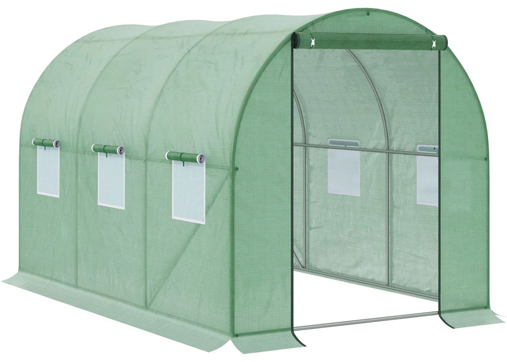 Outsunny Estufa de Túnel 3x2x3m Estufa de Jardim Exterior com Portas Enroláveis e 6 Janelas Polietileno e Metal Galvanizado para Cultivos Plantas Flores Verde