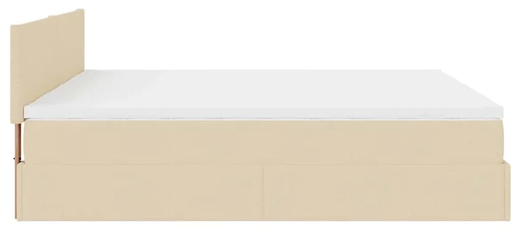 Estrutura de cama otomana com colchões tecido creme 200x200cm