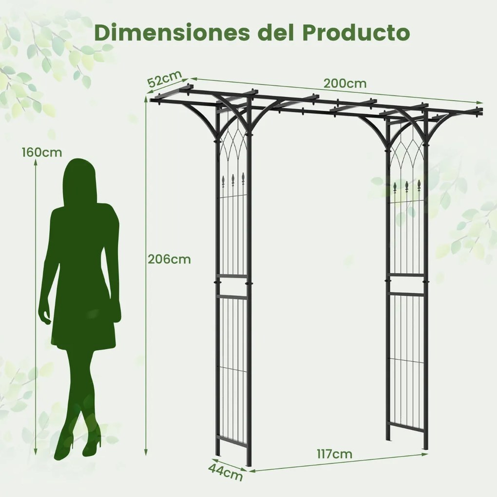 Arco treliça metálica decorativa de 206 cm para plantas trepadeiras, videiras, rosas, pátio, Preto