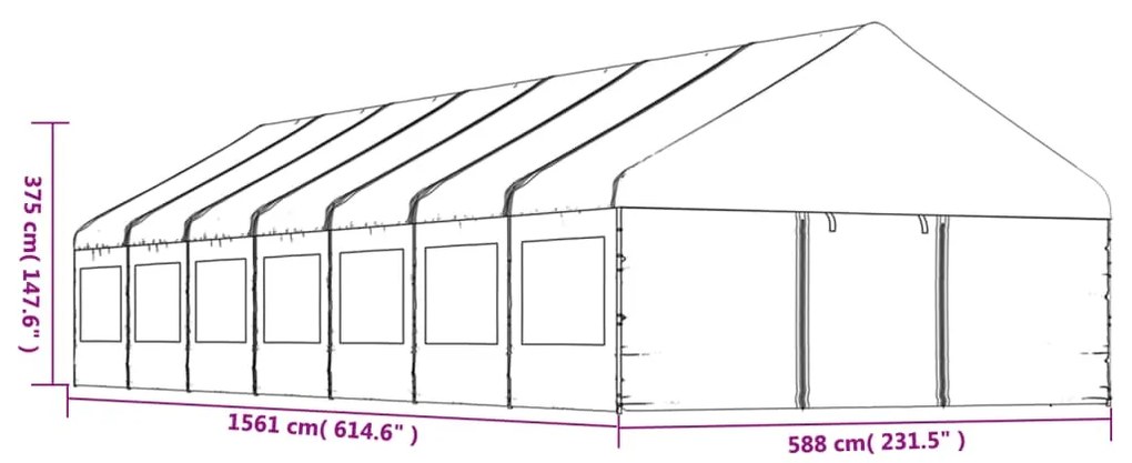 Gazebo com telhado 15,61x5,88x3,75 m polietileno branco