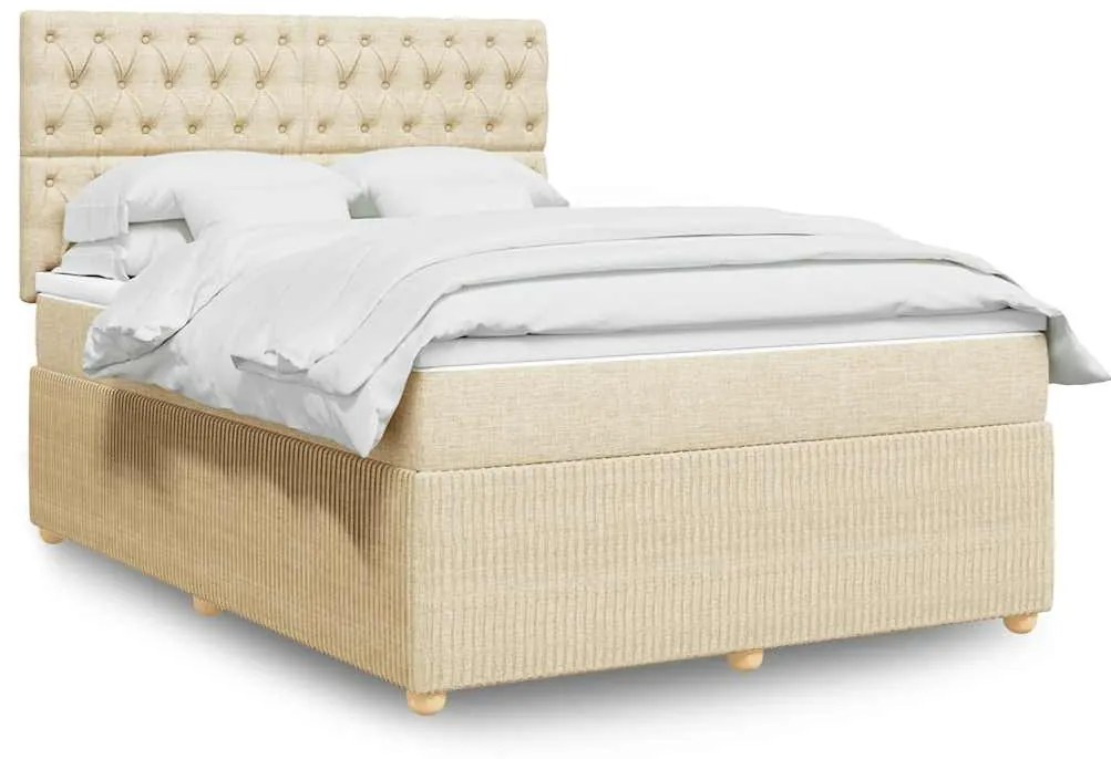 vidaXL Cama com molas/colchão 140x190 cm tecido cor creme
