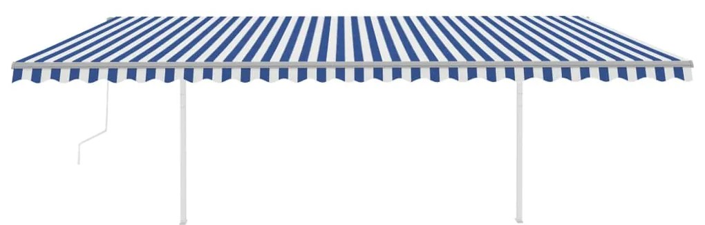 Toldo retrátil automático com postes 6x3,5 m azul e branco