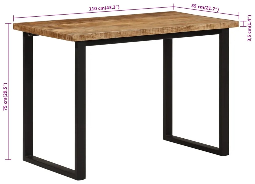 Mesa de jantar 110x55x75 cm madeira de mangueira maciça