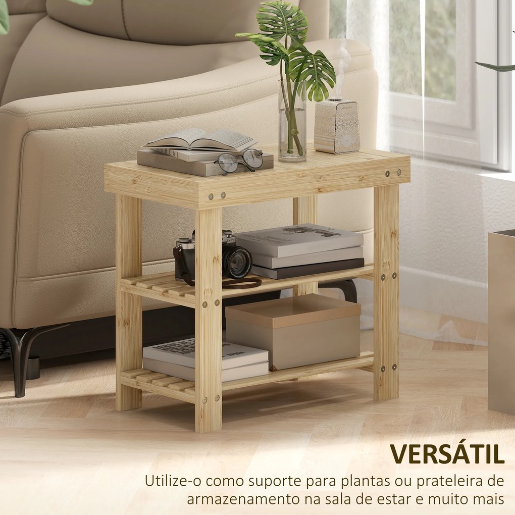 Banco Sapateira de Bambu Organizador de Sapatos com 2 Prateleiras para 4 Pares de Sapatos 50x28x45 cm Madeira