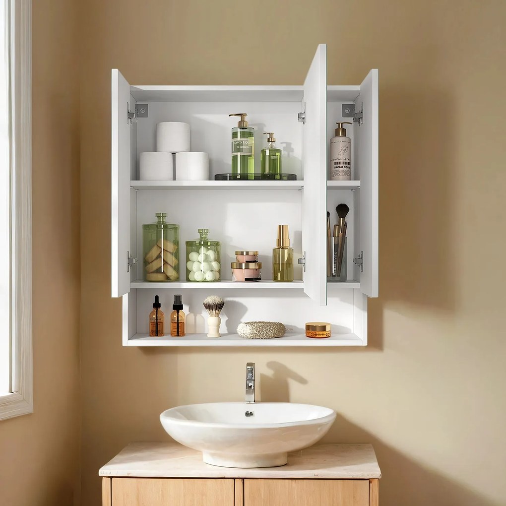 Armário de casa de banho com 3 portas com espelho 16,5 x 70 x 75 cm Branco