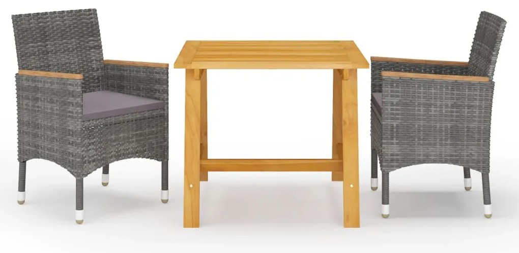 3 pcs conjunto de jantar para jardim cinzento