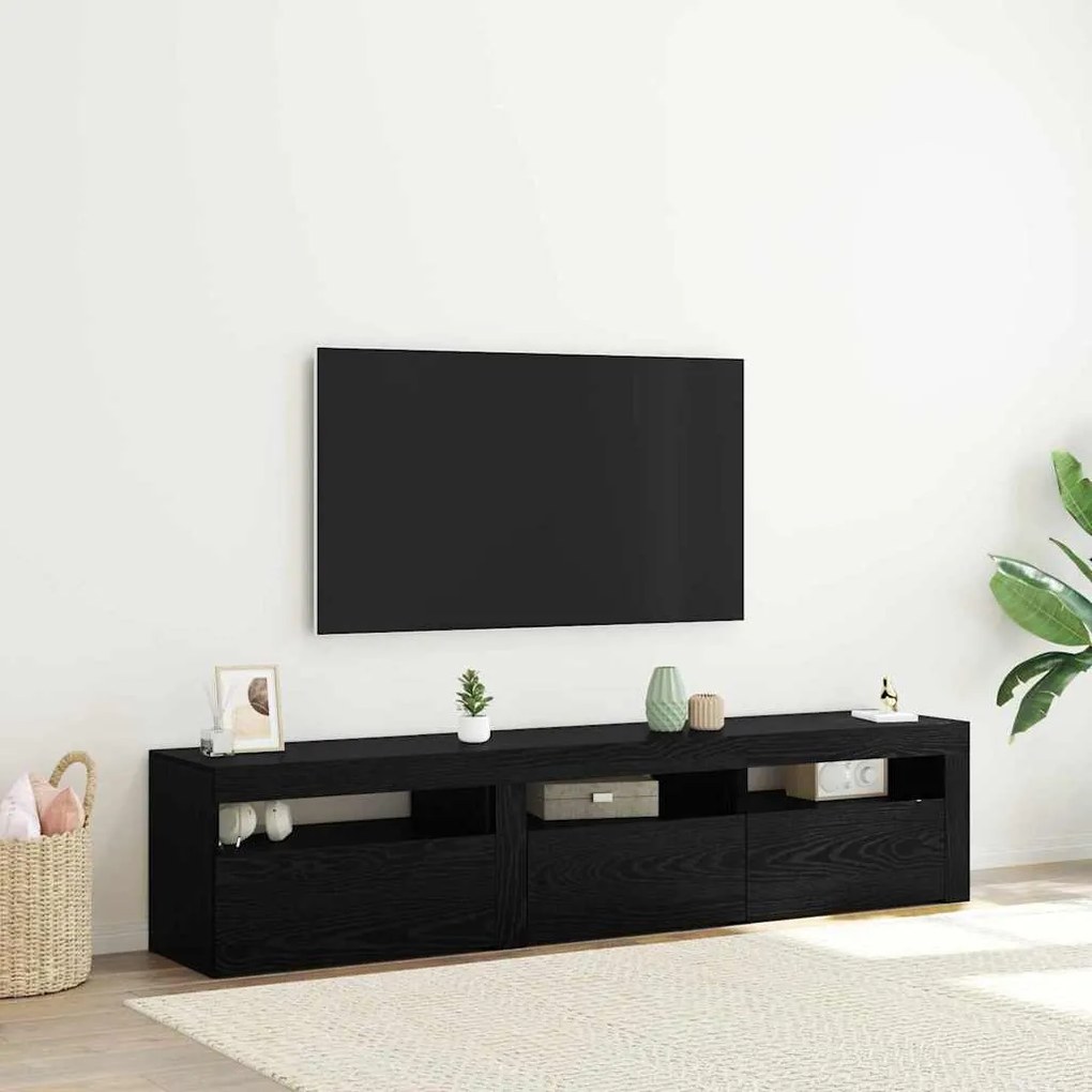 Armários para TV vidaXL 2 pcs com Luzes LED Carvalho Preto Madeira de