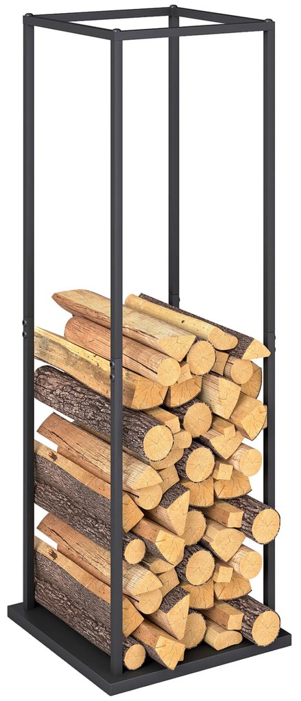 Outsunny Suporte para Lenha Metálico para Interior e Exterior com Base Elevada Capacidade de 100 kg 33x33x110 cm Preto