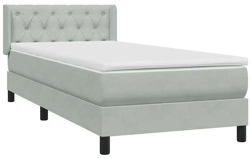 Cama com molas/colchão cinzento-claro 80x210 cm veludo