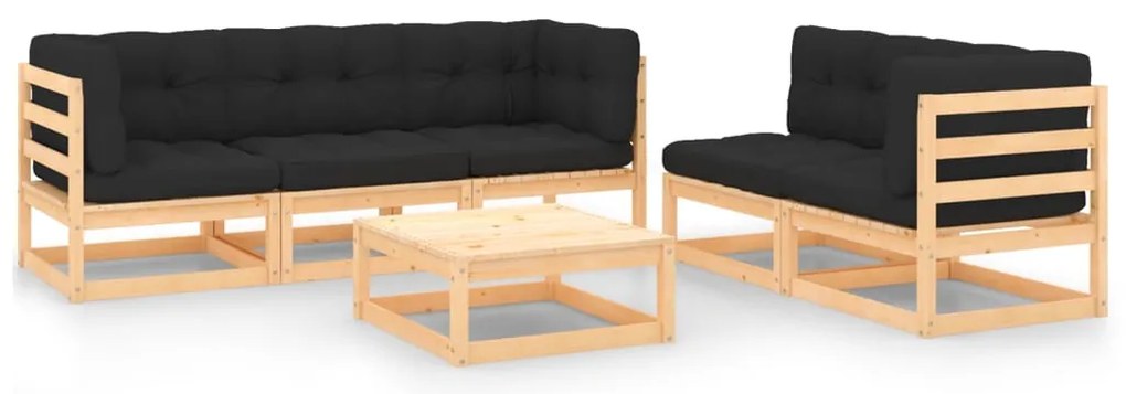 6 pcs conjunto lounge de jardim c/ almofadões pinho maciço