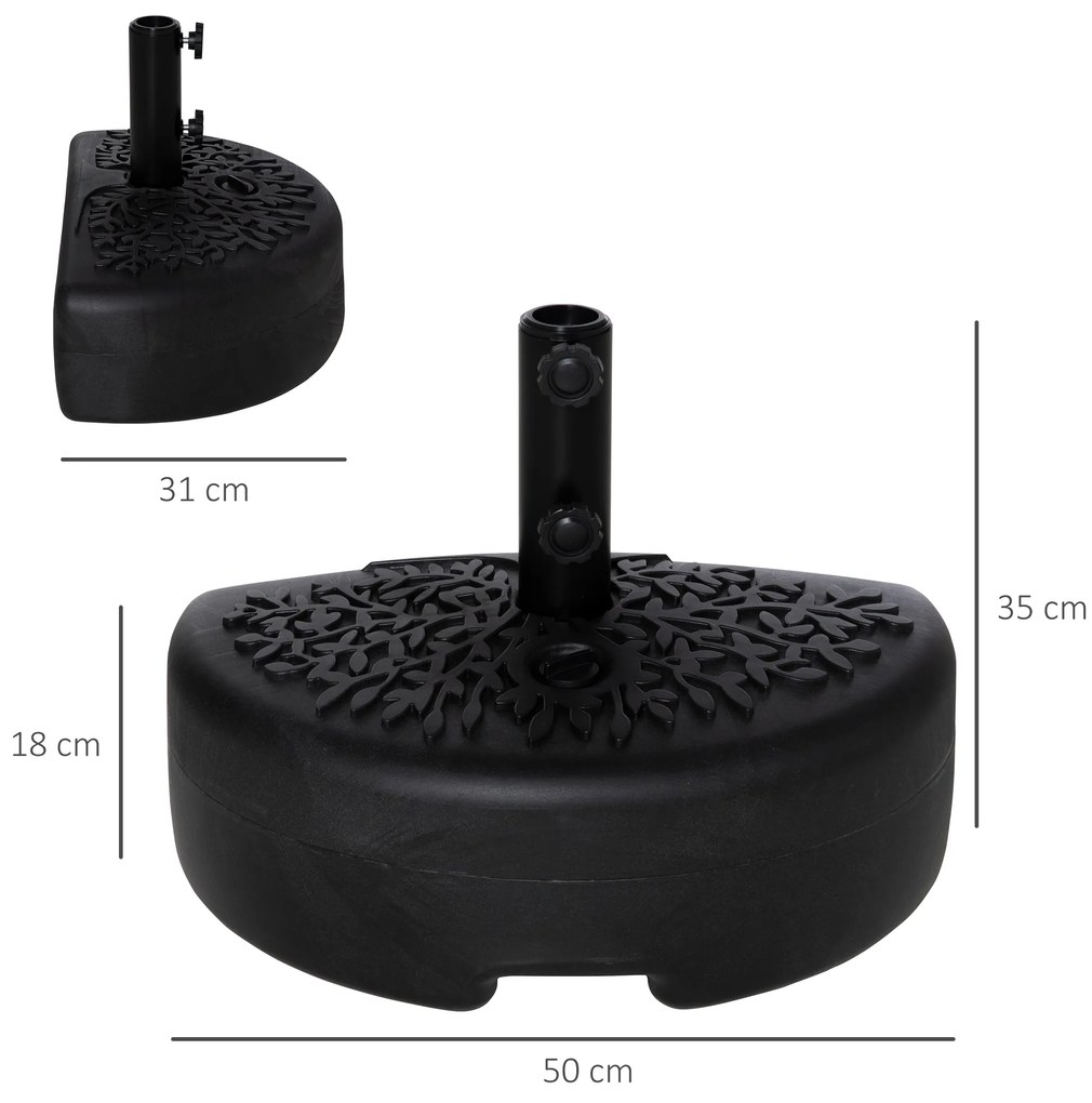 Outsunny Base de Parede para Chapéu de Sol Suporte Semicircular para Chapéu de Sol Preenchido com Areia 21kg ou Água 18kg para Jardim Pátio Terraço Exterior 50x31x18cm Preto