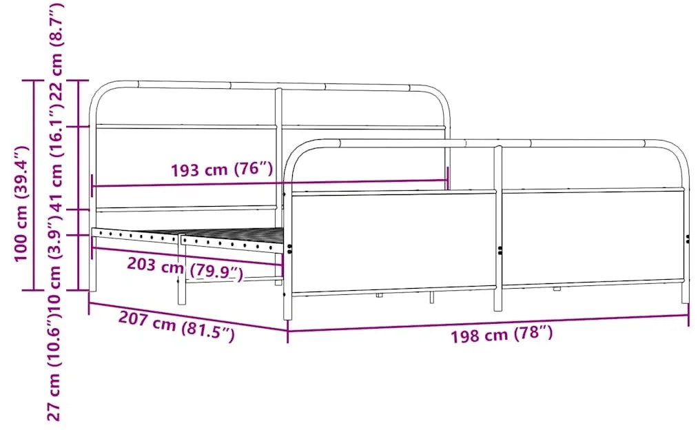 Estrutura de cama sem colchão 193x203cm metal carvalho sonoma