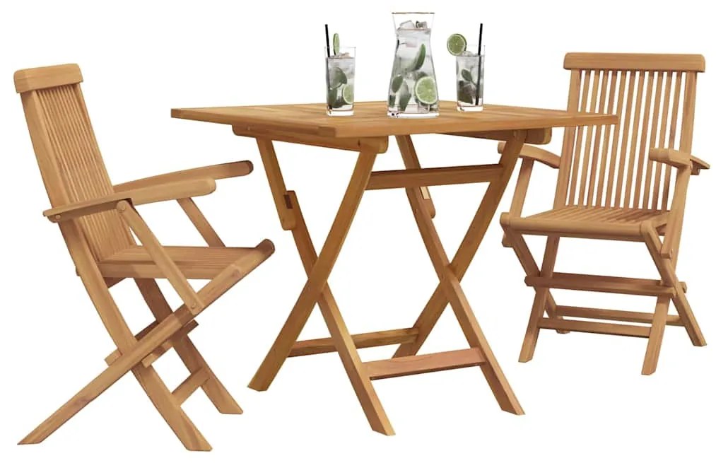 Conjunto Bistro de 3 Peças Dobrável para Jardim de Madeira Sólida de A