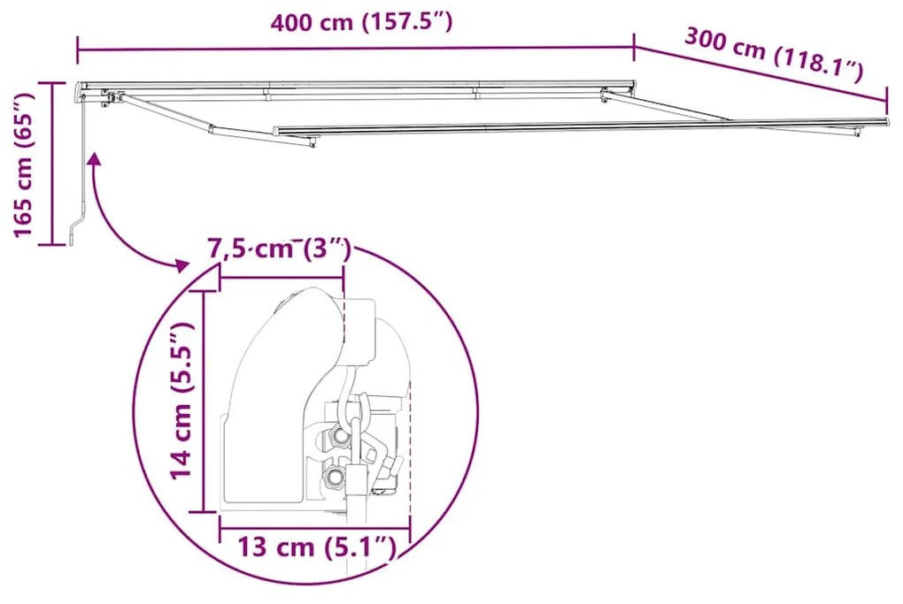 Toldo retrátil manual 400x300 cm castanho
