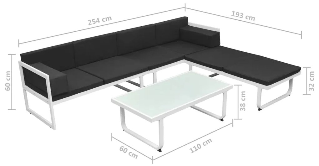 4 pcs conjunto lounge p/ jardim com almofadas alumínio preto