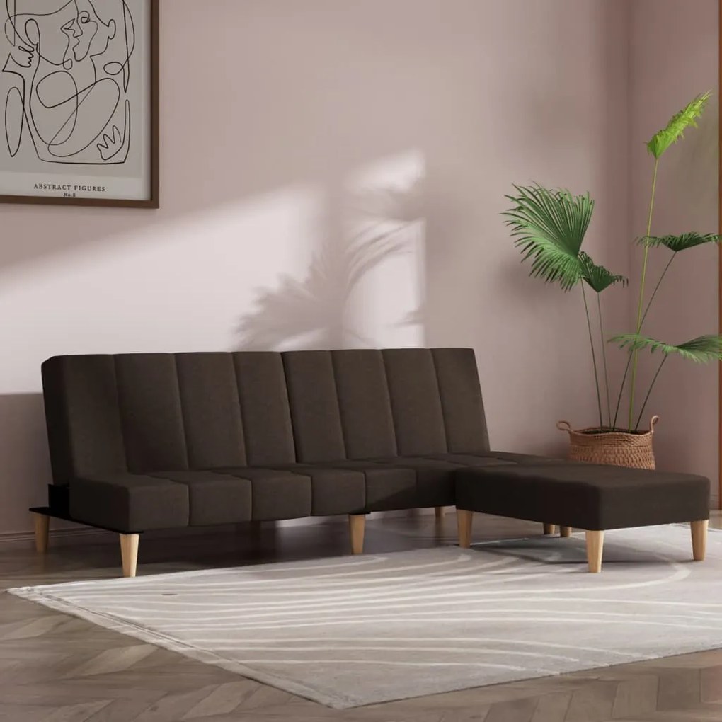 vidaXL Sofá-cama de 2 lugares c/ banco tecido castanho-escuro