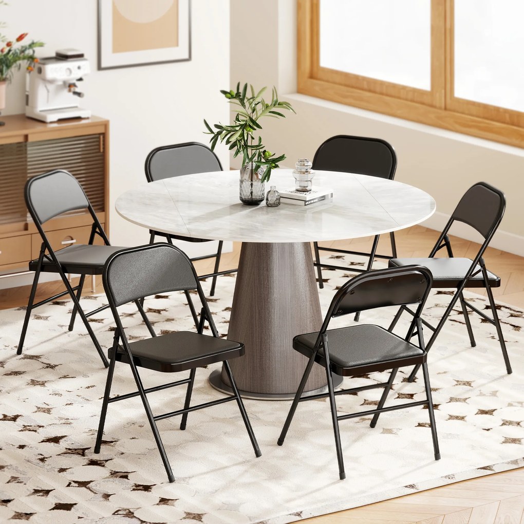 Conjunto de 6 Cadeiras de Jantar Dobráveis (MESA NÃO INCLUIDA), 46 x 45 x 78 cm, Estrutura em Aço, Preto