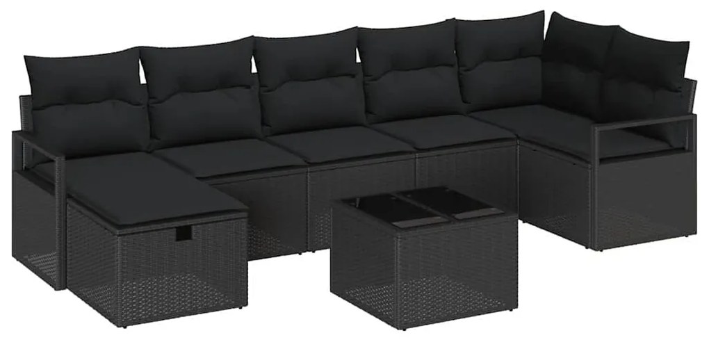 Conjunto de Sofá de Jardim de 8 Peças com Almofadas de Rattan Preto Po