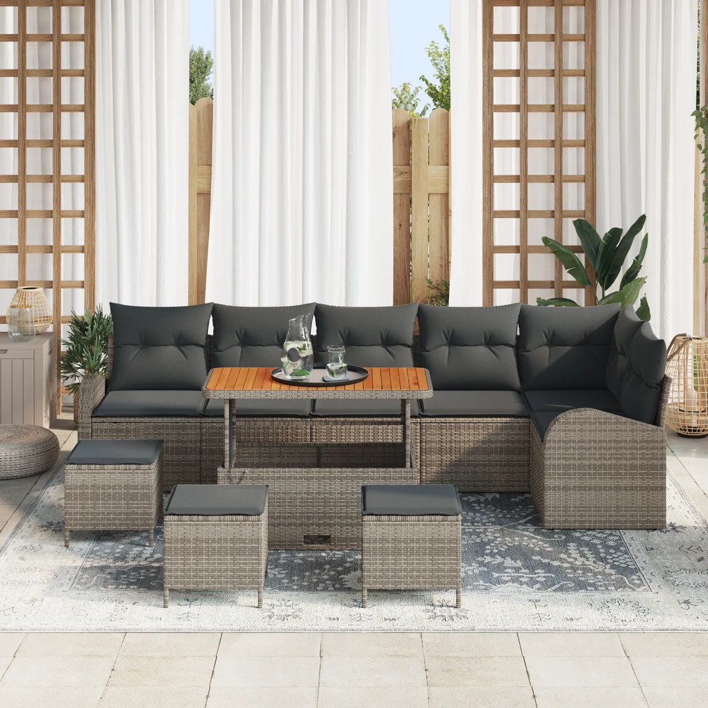 Conjunto de Sofá de Jardim vidaXL de 10 Peças com Almofadas Cinza Ratt