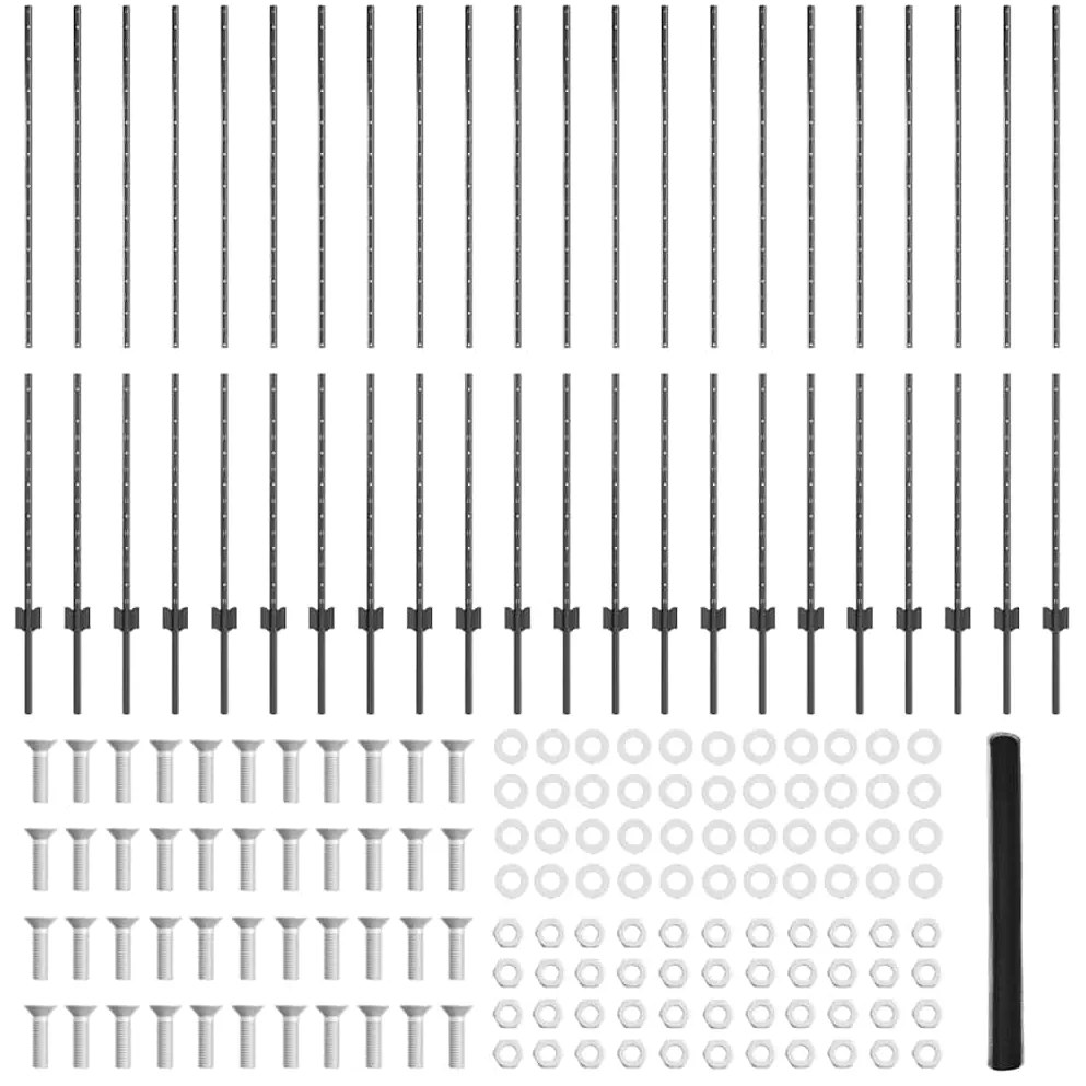 Postes de Cerca vidaXL 22 pcs U-Channel Cinza 160 cm Aço