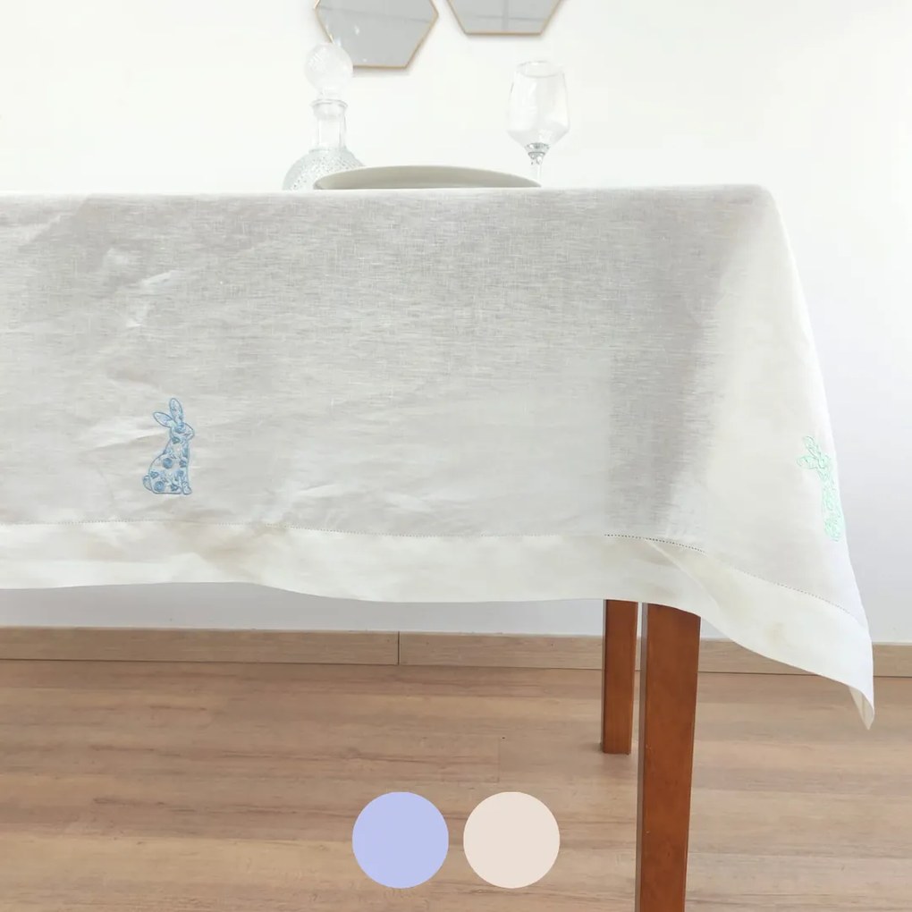 Toalha de Mesa Linho e Ponto Aberto Easter Bunny