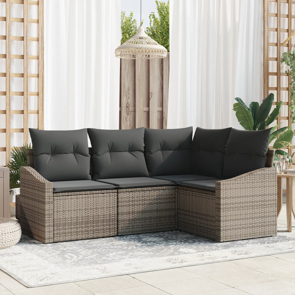 Conjunto de Jantar para Jardim de 4 Peças com Almofadas Cinza Rattan d
