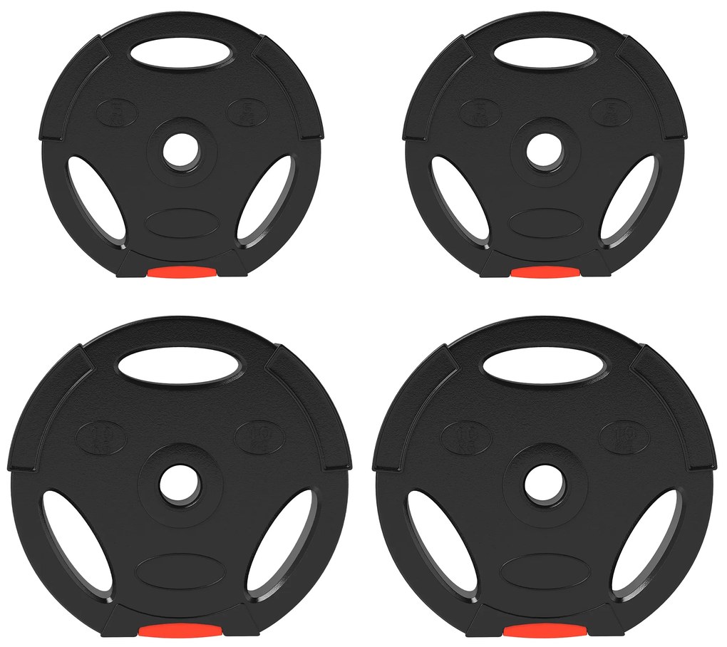 SPORTNOW Conjunto de Discos de Pesos de 4 Peças Discos de Pesos 2x10 kg e 2x5 kg com Orifícios de 2,5 cm Preto | Aosom Portugal
