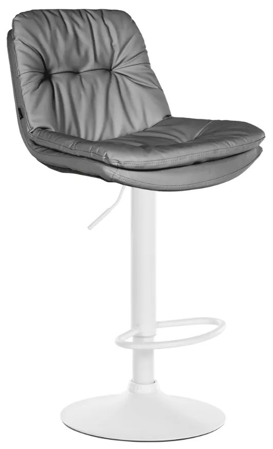 Banco de bar em couro sintético com estrutura branca 92-113 x 46 x 54 cm cinzento