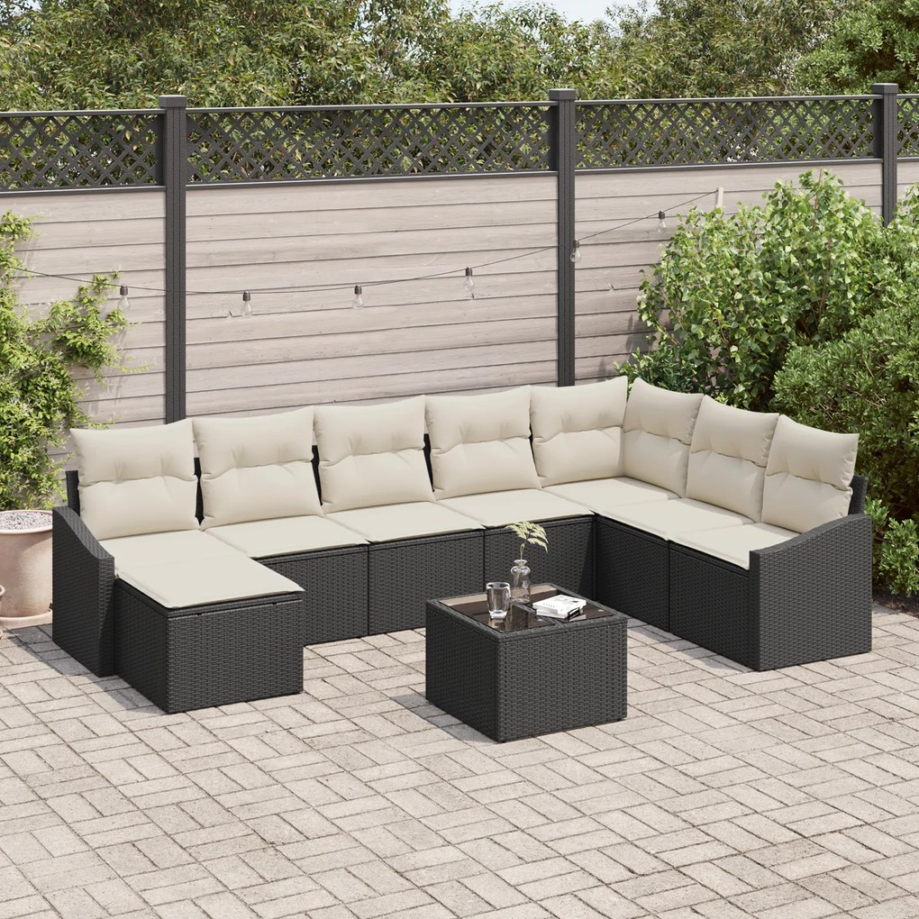 Conjunto de Jantar de Jardim de 8 Peças com Almofadas em Rattan Poly B