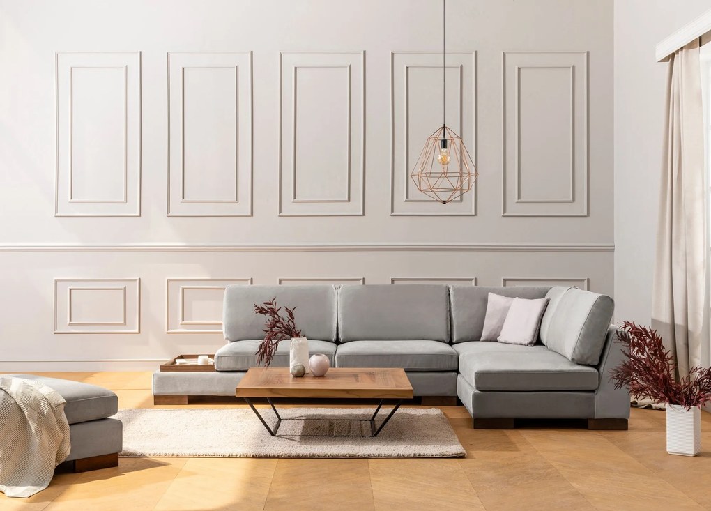 Sofá de Canto Tulip – Cinzento Claro – 313 x 193 cm
