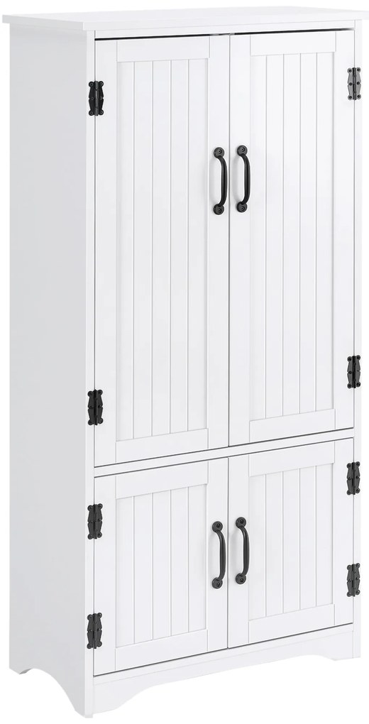HOMCOM Armário de Cozinha Alto Móvel Auxiliar com 4 Portas e Prateleiras Ajustáveis 60x30x123 cm Branco