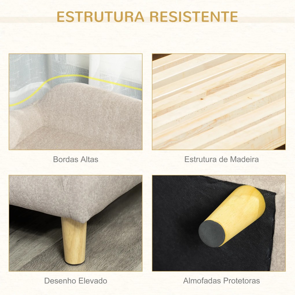 PawHut Sofá para Animais de Estimação em Veludo Suave Sofá Cama para Cães Gatos Médios e Pequenos Acolchoado Grosso Pés de Madeira 70x40x28cm Bege