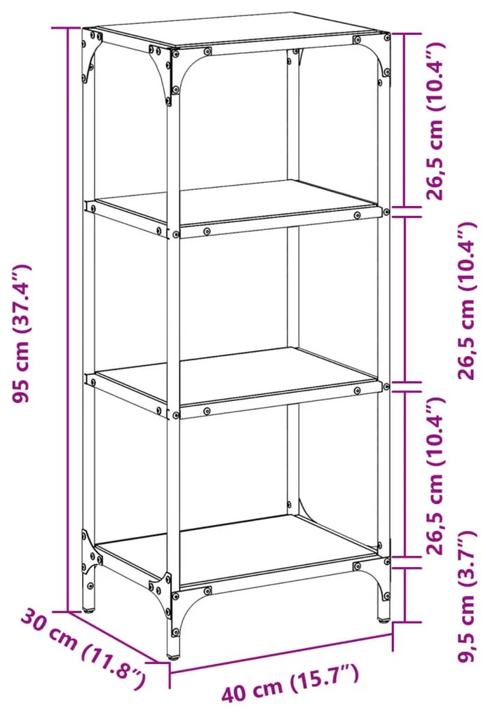 Unidade prateleiras c/ tampo vidro transparente 40x30x95 cm aço