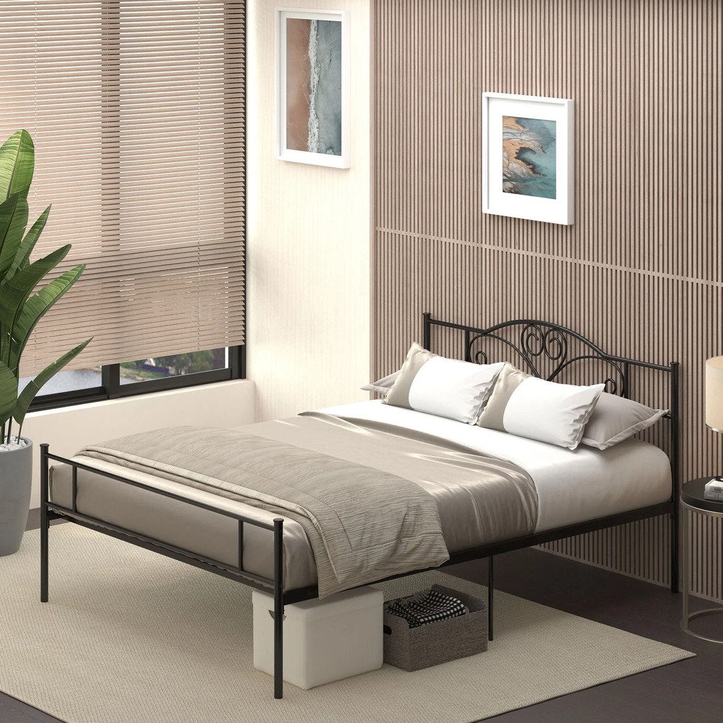 Estrutura de Cama Dupla de Metal para Colchão 150x200cm com Cabeceira